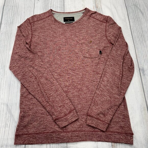 Quicksilver Long Sleeve Shirt L Pullover Crewneck Heather Red‎ Pocket Mens - Picture 1 of 11